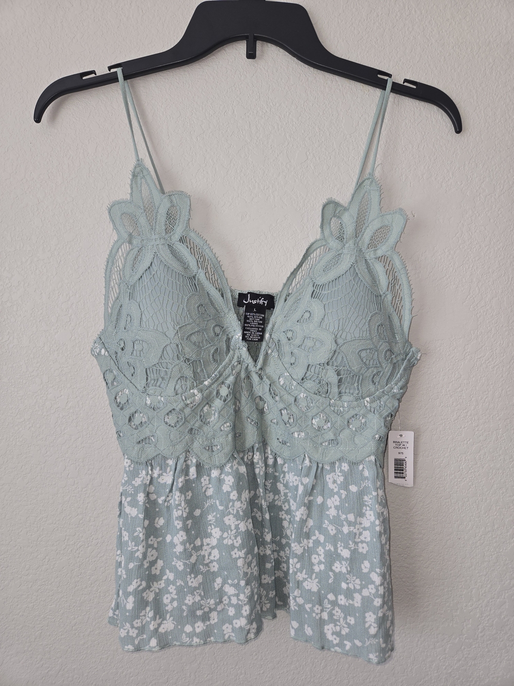 Justify Juniors Lace & Floral Camisole Tank Top - Sage Y2K Coquette Festivsl